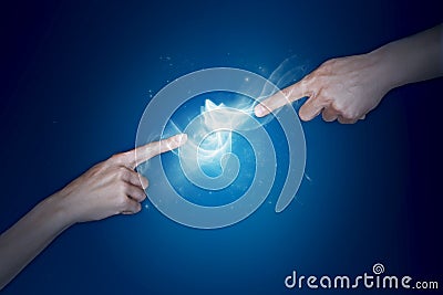 Two Fingers touching and creating electricity Stock Photo