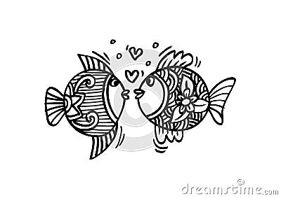 Two fish in love. Vector Illustration