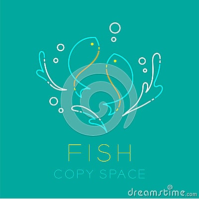 Two Fish or Pisces, Water splash and Air bubble logo icon Vector Illustration