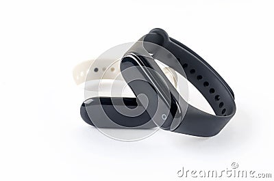 Two Fitness trackers stays on the white background Stock Photo