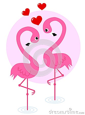 Two flamingo birds in love Vector Illustration