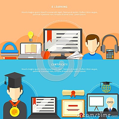 Two Flat Learning Banner Set Vector Illustration