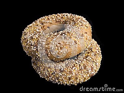 Two Flaxseed Bagels Stock Photo