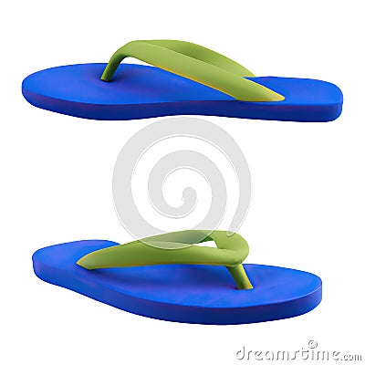 Two flipflops side view in blue and green isolated on white generative ai illustration Cartoon Illustration