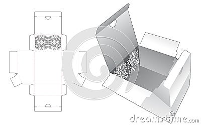 Two flips chamfered stenciled box die cut template and 3D mockup Vector Illustration