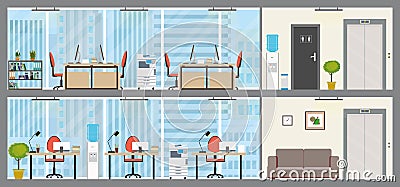Two floors of Modern office,empty workplace interior with furniture Vector Illustration