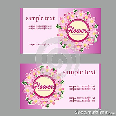 Two floral style cards with lilac in pink Vector Illustration