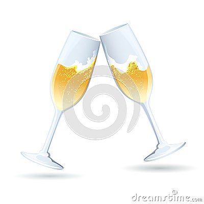 Two flutes of golden bubbly champagne Vector Illustration