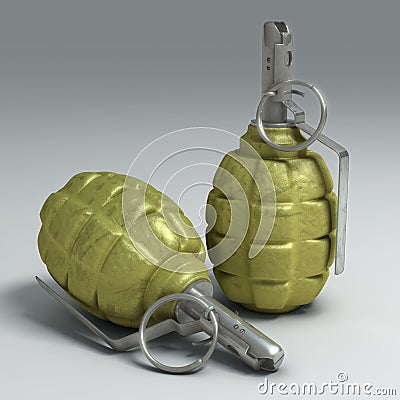 Two fragmentation hand grenades on light surface Stock Photo