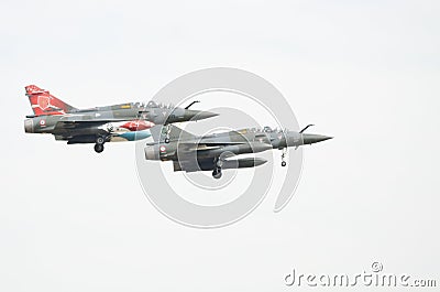 A pair of French Air Force Mirage 2000 display team approach to land Editorial Stock Photo