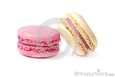 Two french macaroons, isolated on white Stock Photo