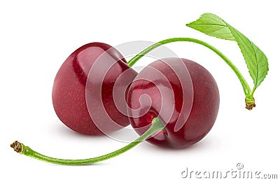 Cherry isolated. Two fresh cherries on white background Stock Photo