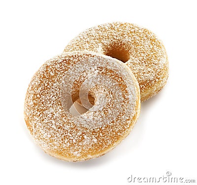 Two fresh and tasty sugar donuts Stock Photo