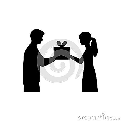 Two friends exchanging a gift icon Vector Illustration