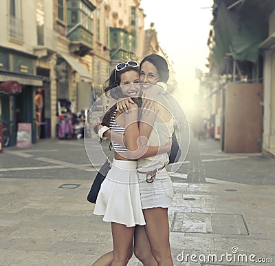 Two friends in a hug Stock Photo