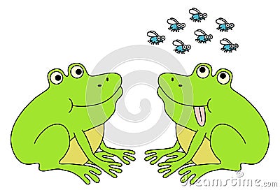 Two frogs waiting for flies Vector Illustration