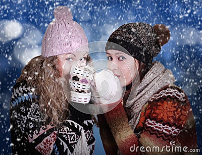 Two frozen beauty girls Stock Photo