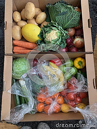 Two fruit and vegetable boxes natures harvest Stock Photo