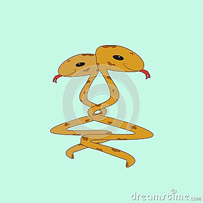 Two funny cartoon little snakes. Vector image, icon. Vector Illustration