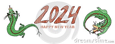 two funny dragons poster for the bright new year Stock Photo