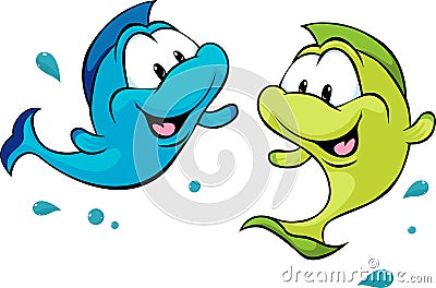 Two funny fish isolated on white background - vector Vector Illustration