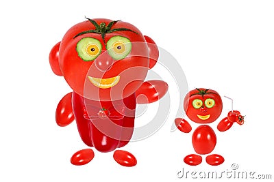 Two funny littl tomatoes standing near a bike Stock Photo