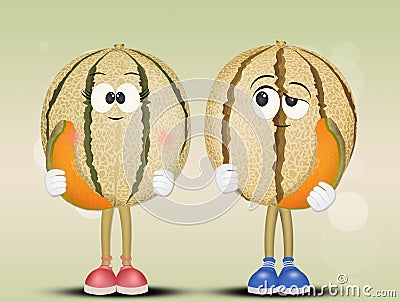 Two funny melons Stock Photo