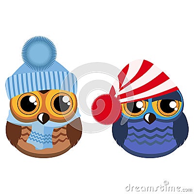 Two funny owls Stock Photo