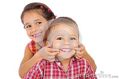 Two funny smiling little children Stock Photo