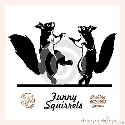 Two funny Squirrels dancing isolated on white Vector Illustration