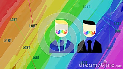 Two gay guys on a rainbow LGBT background Stock Photo