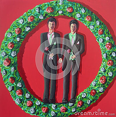Two gay men get married homosexual wedding Stock Photo