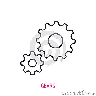 Two gears outline icon. Vector illustration. Symbols of team work and engineering. Vehicle mechanism part Vector Illustration