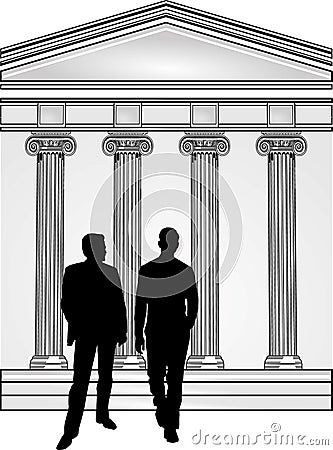 Two gentlemen and building Vector Illustration