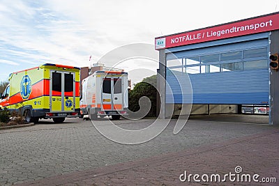 Two german ambulance vehicles stands on hospital Editorial Stock Photo