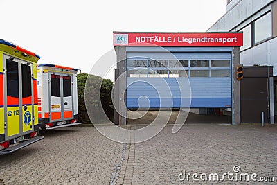 Two german ambulance vehicles stands on hospital Editorial Stock Photo