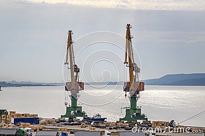 Two giant Port cranes Editorial Stock Photo