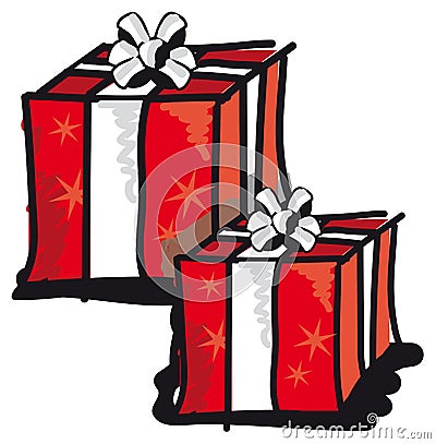 Two gift packages with bow and stars Cartoon Illustration