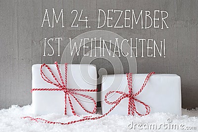 Two Gifts With Snow, Weihnachten Means Christmas Stock Photo