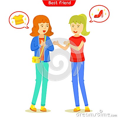 Two girl talking about fashion or shopping Vector Illustration