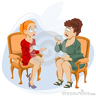 Two girlfriends is drinking tea and talking. Illustration for internet and mobile website Vector Illustration