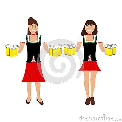 Two girls with beer at the Oktoberfest Vector Illustration