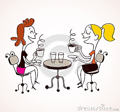 Two girls drinking coffee Vector Illustration