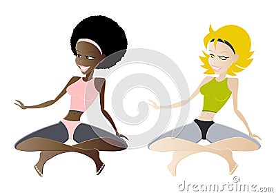 Two girls exercising Vector Illustration