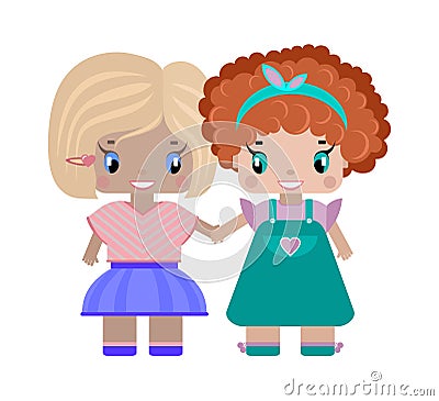 two girls girlfriends holding hands Vector Illustration