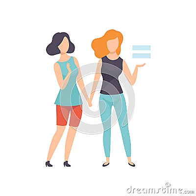 Two Girls Holding Hands, Young Women Advocating for Gender Equality, Freedom, Civil Rights, Independence Vector Vector Illustration