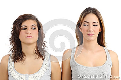 Two girls looking each other angry Stock Photo