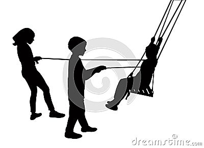 Two girls and a son swinging, silhouette vector Vector Illustration