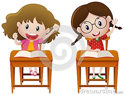 Two girls studying in class Vector Illustration