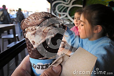 Two girls eating Ben & Jerry`s Ice Cream Editorial Stock Photo